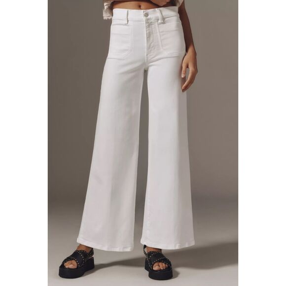 NWT FRAME Denim Le Slim Palazzo High Rise Wide Leg Flare Jeans in White Size 32 - Picture 4 of 15